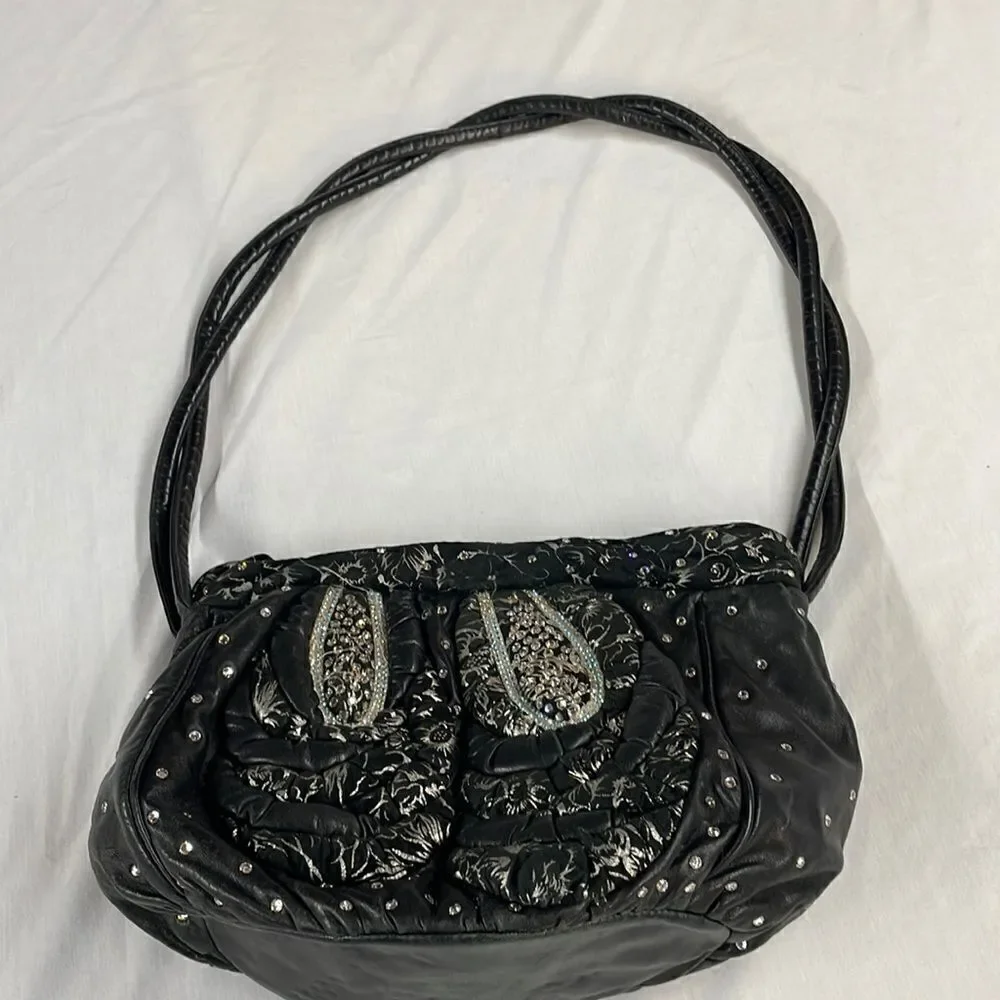 VTG Vintage Rita Diana for Mylinka Made in the USA Black w/ Rhinestones Purse